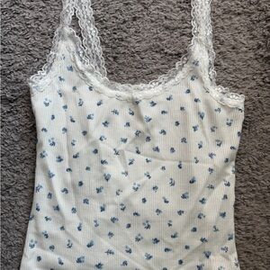 White and Blue Floral Camisole with Lace